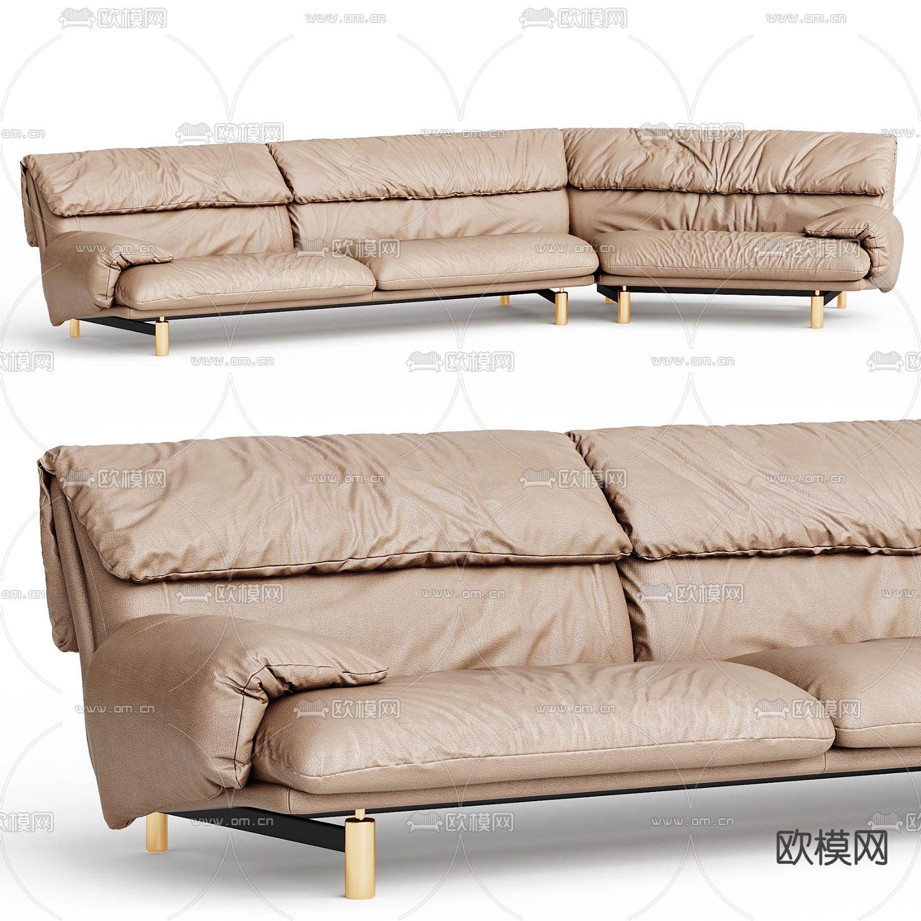 Baxter 皮沙发 拐角沙发3d模型下载（渲染图1）