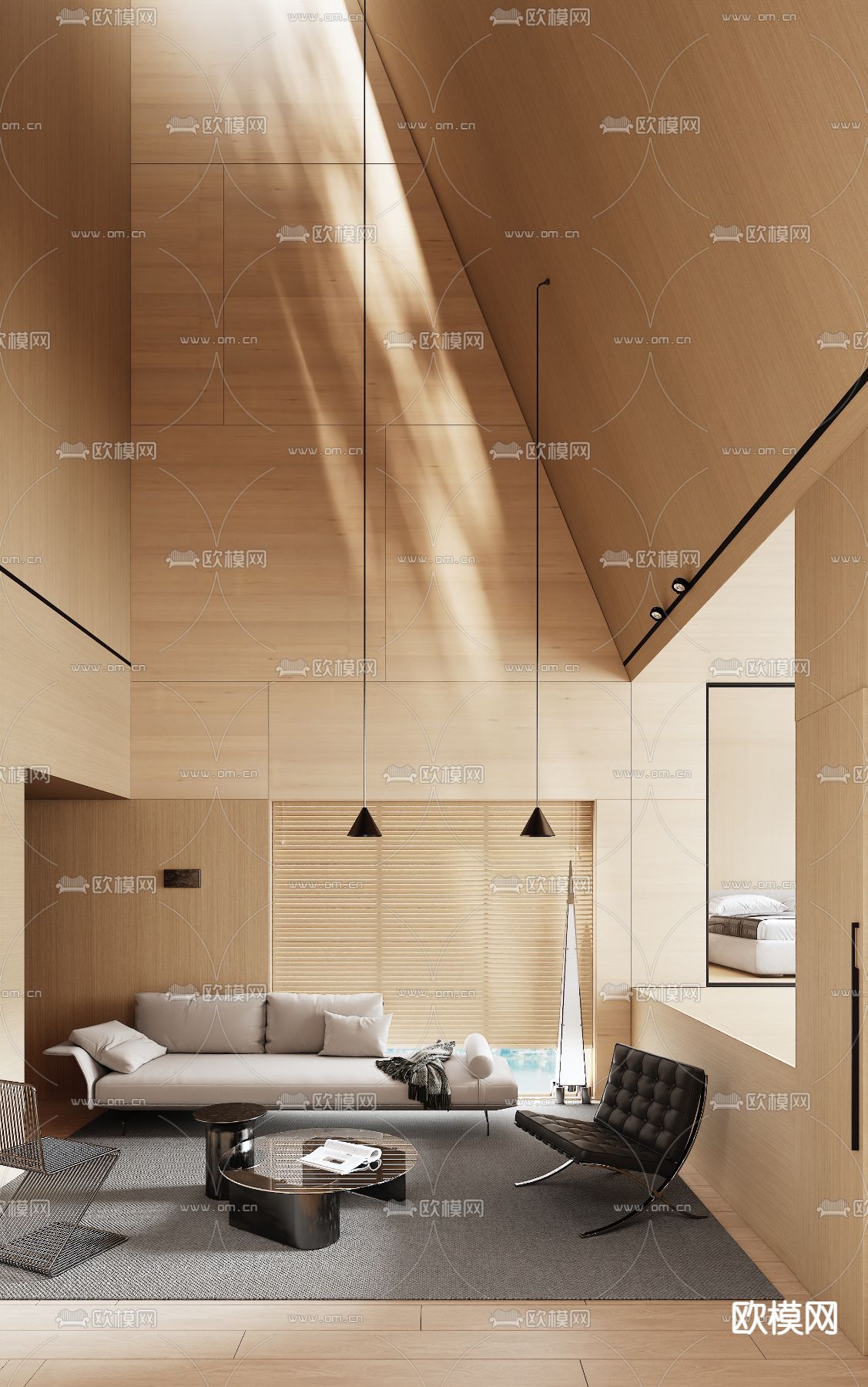 现代别墅客厅 别墅大堂3d模型下载（渲染图1）