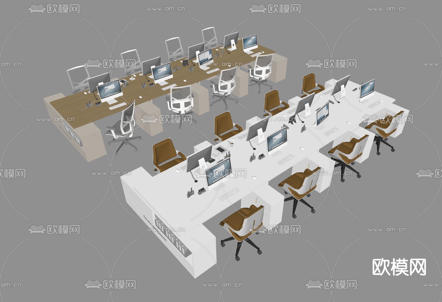 现代办公桌椅su模型下载（渲染图1）