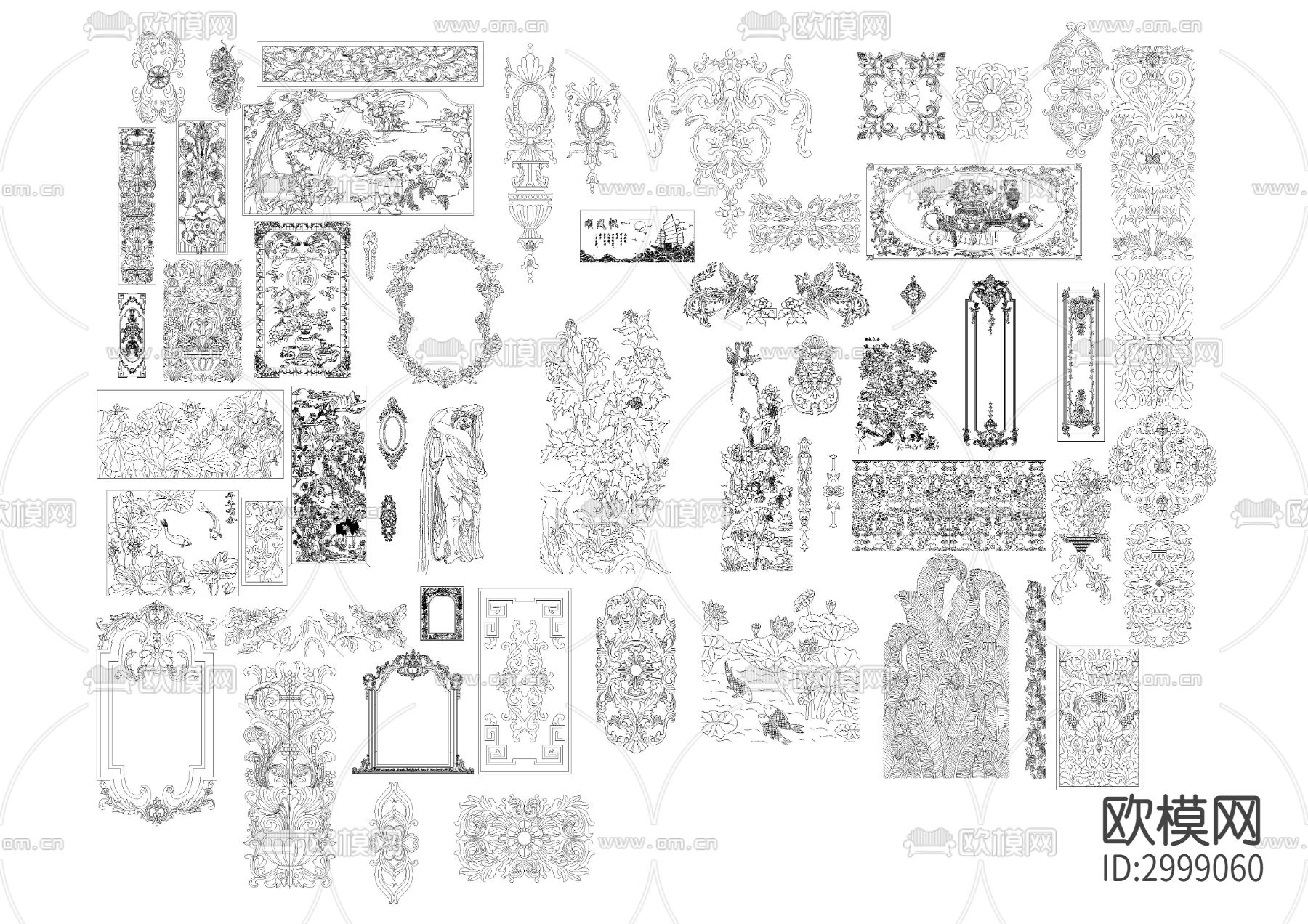 欧式花纹中式雕刻角花贴花cad图库下载（渲染图5）