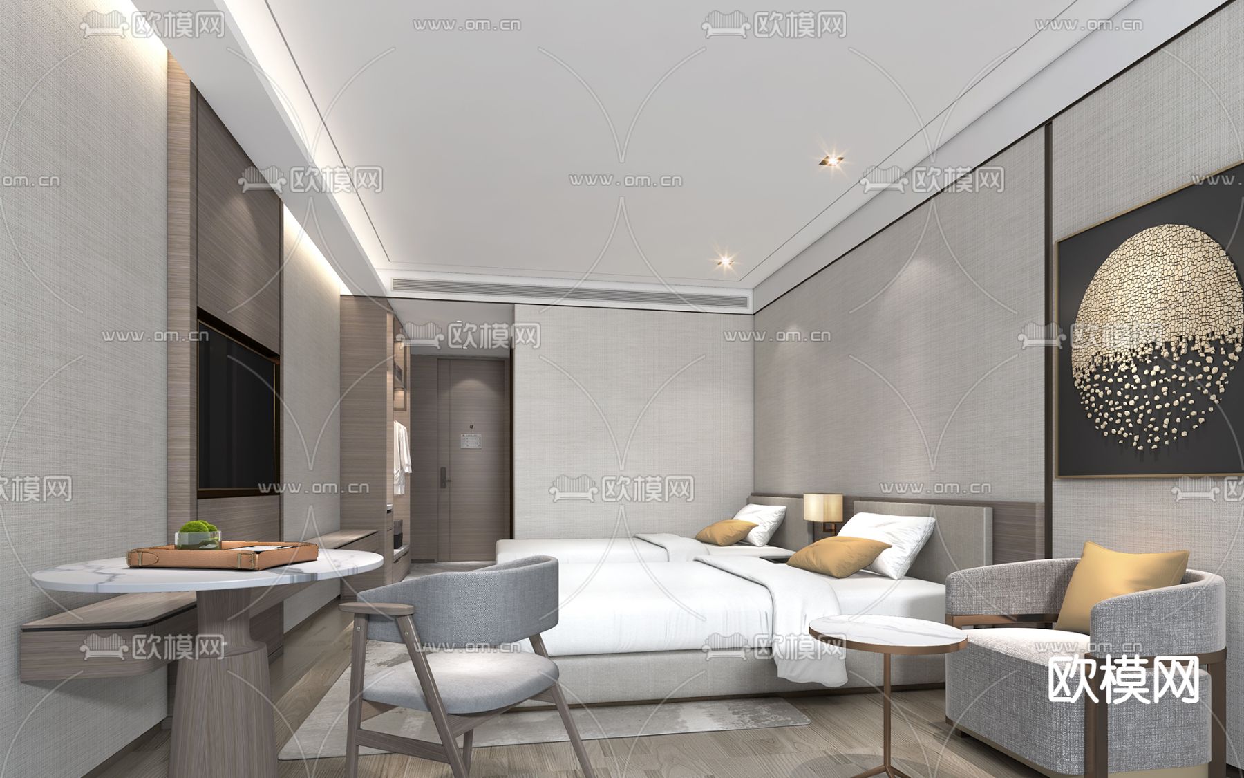 新中式酒店客房su模型下载（渲染图2）