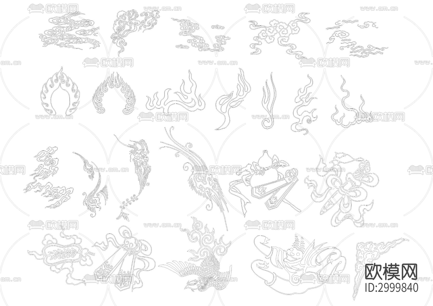 龙凤祥云吉祥雕刻图案cad图库下载（渲染图4）