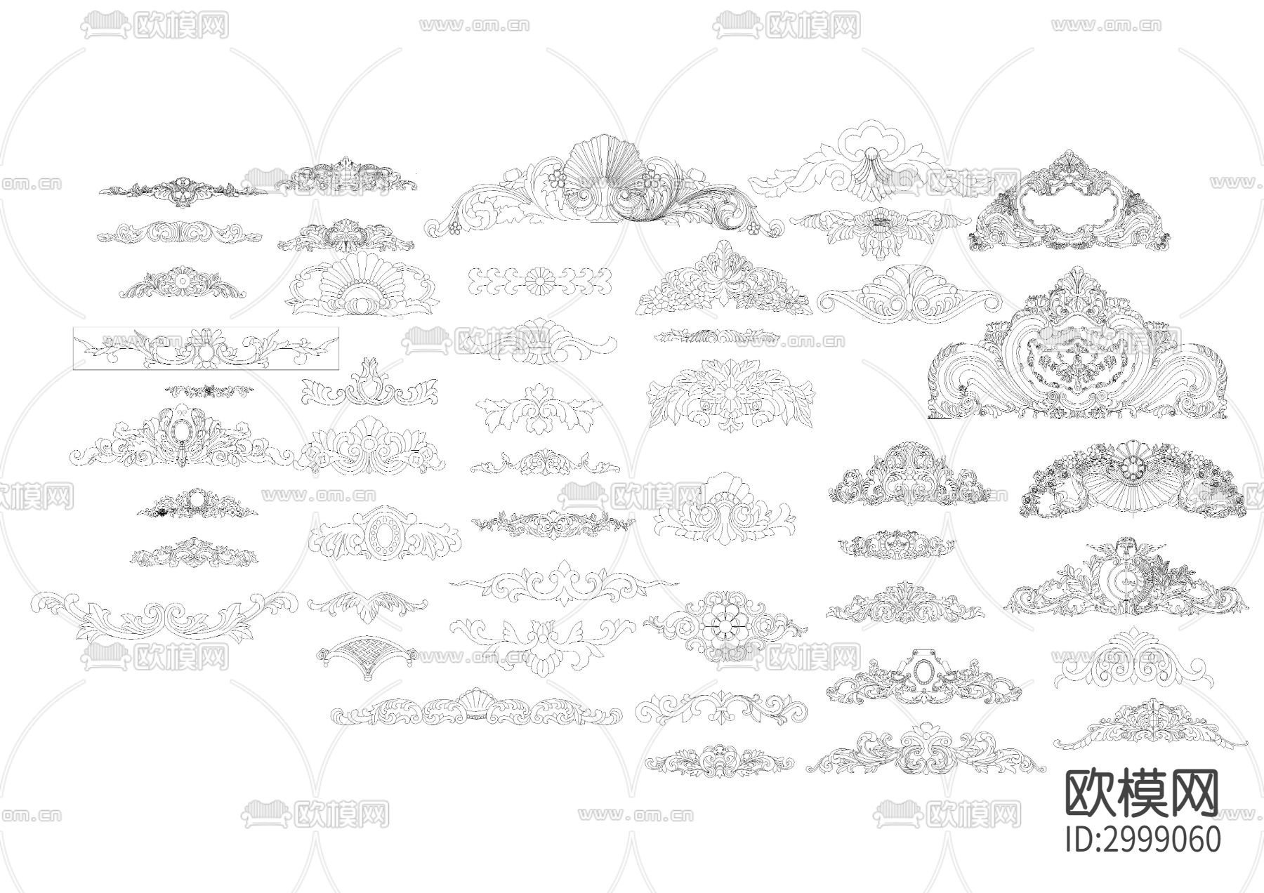 欧式花纹中式雕刻角花贴花cad图库下载（渲染图2）