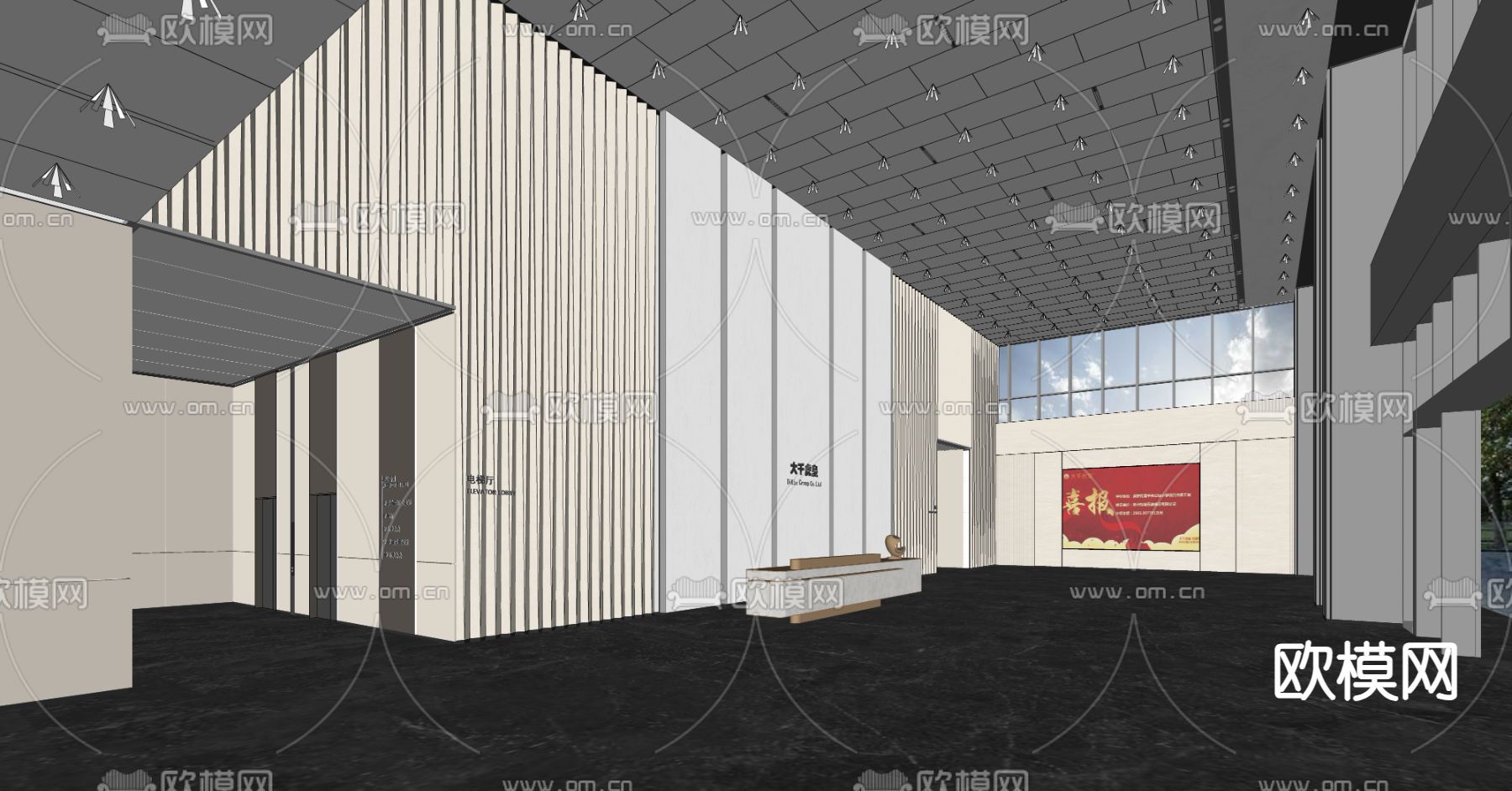 现代公司大堂 电梯厅su模型下载（渲染图4）