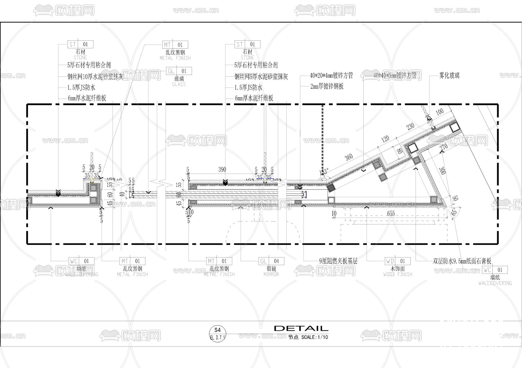 客房墙身cad大样图下载（渲染图2）