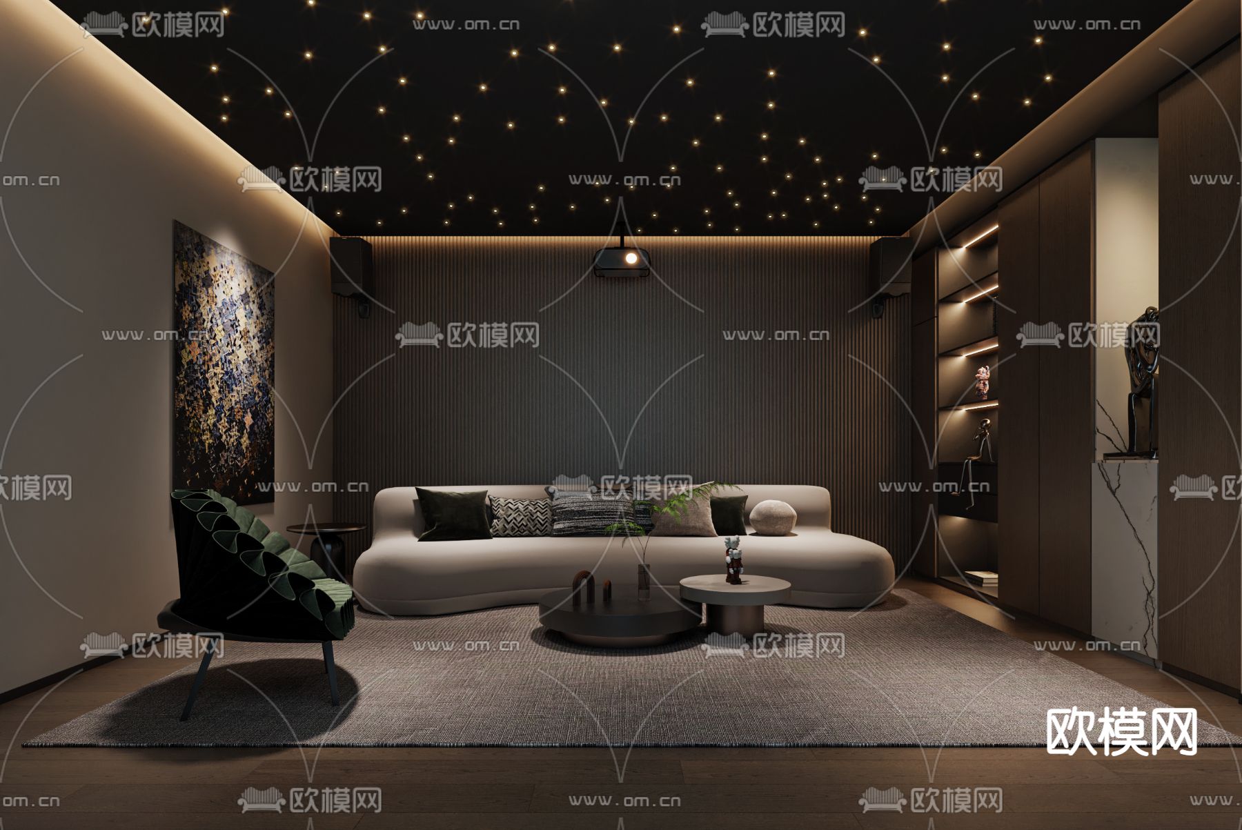 家庭影院 影音室3d模型下载（渲染图2）