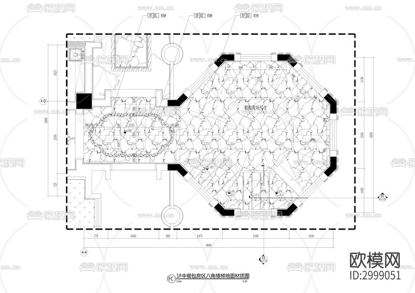 中餐八角樓梯cad施工圖下載(渲染圖2)