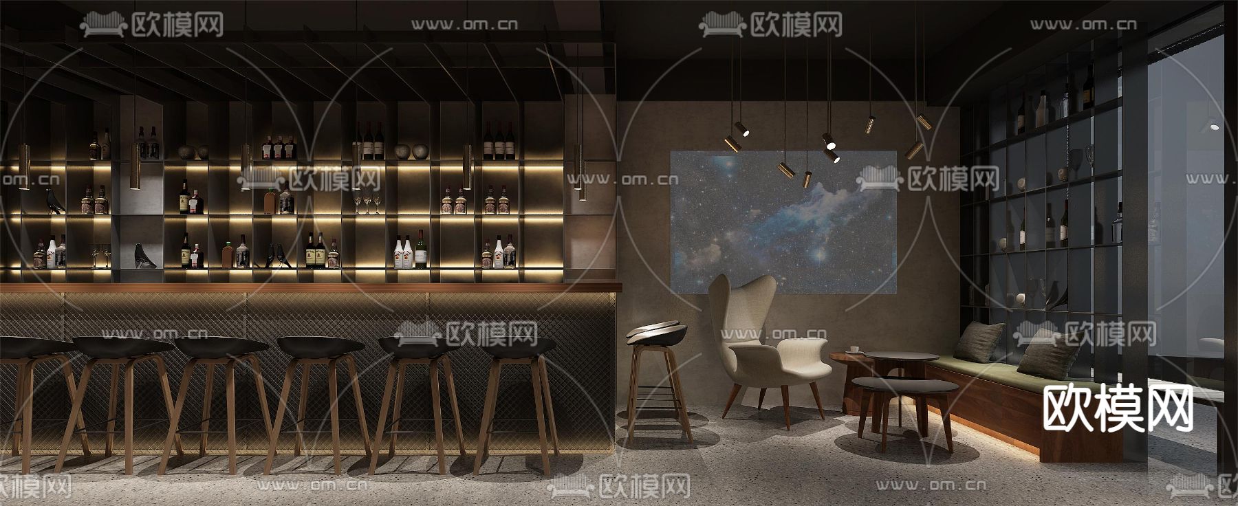 工业风酒吧3d模型下载（渲染图2）