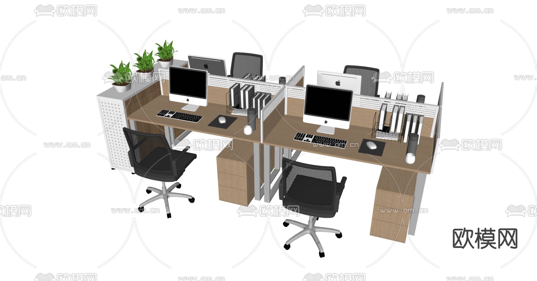 现代公共办公桌椅su模型下载（渲染图1）