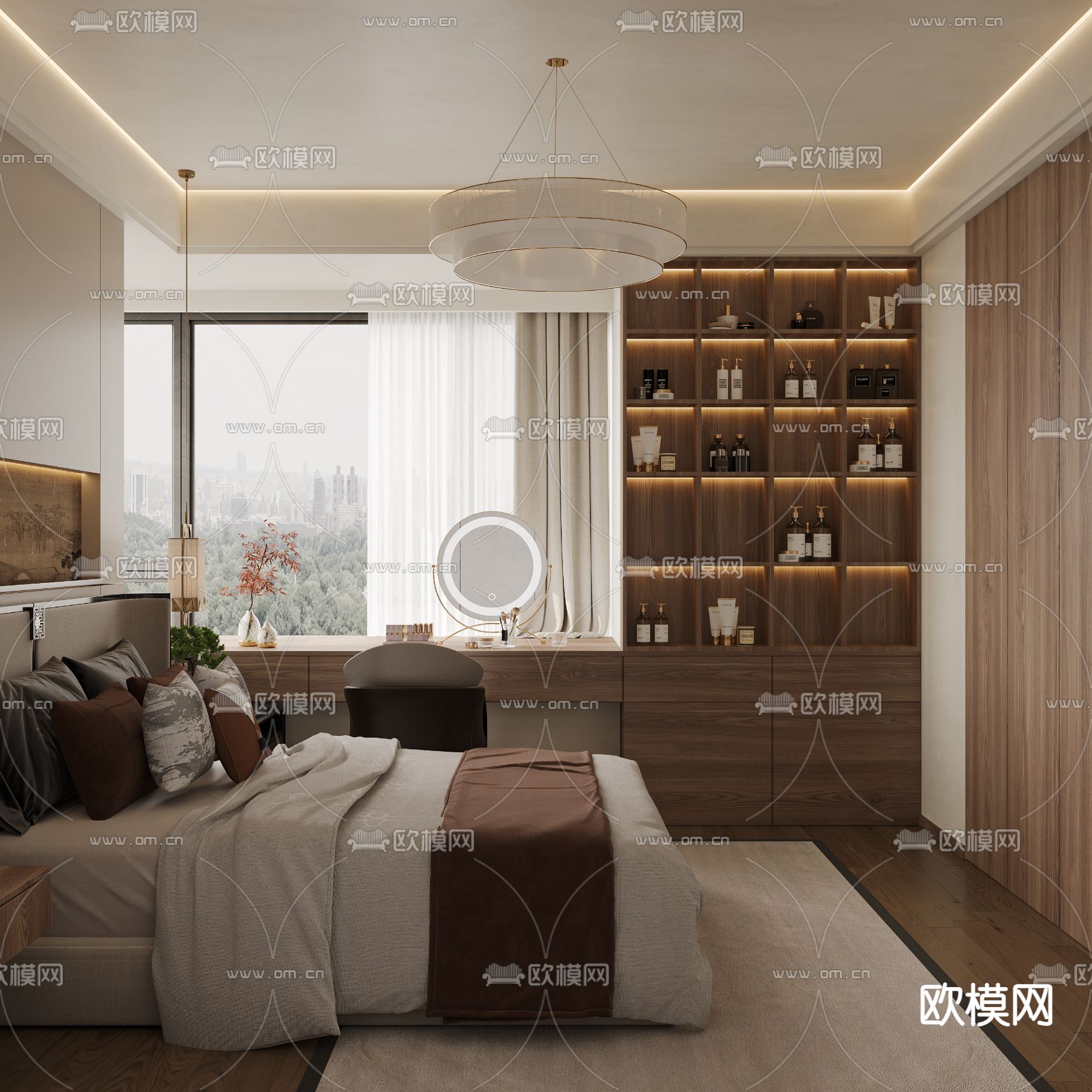 中式卧室 老人房 次卧3d模型下载（渲染图3）