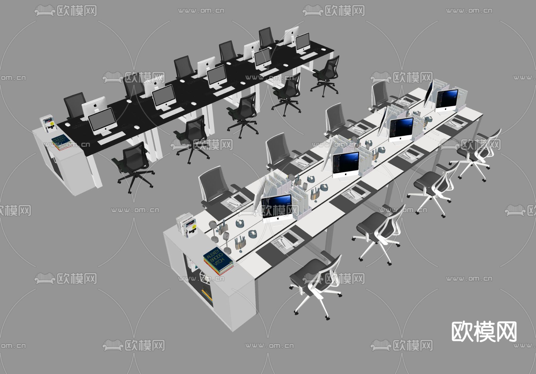 现代办公桌椅su模型下载（渲染图1）