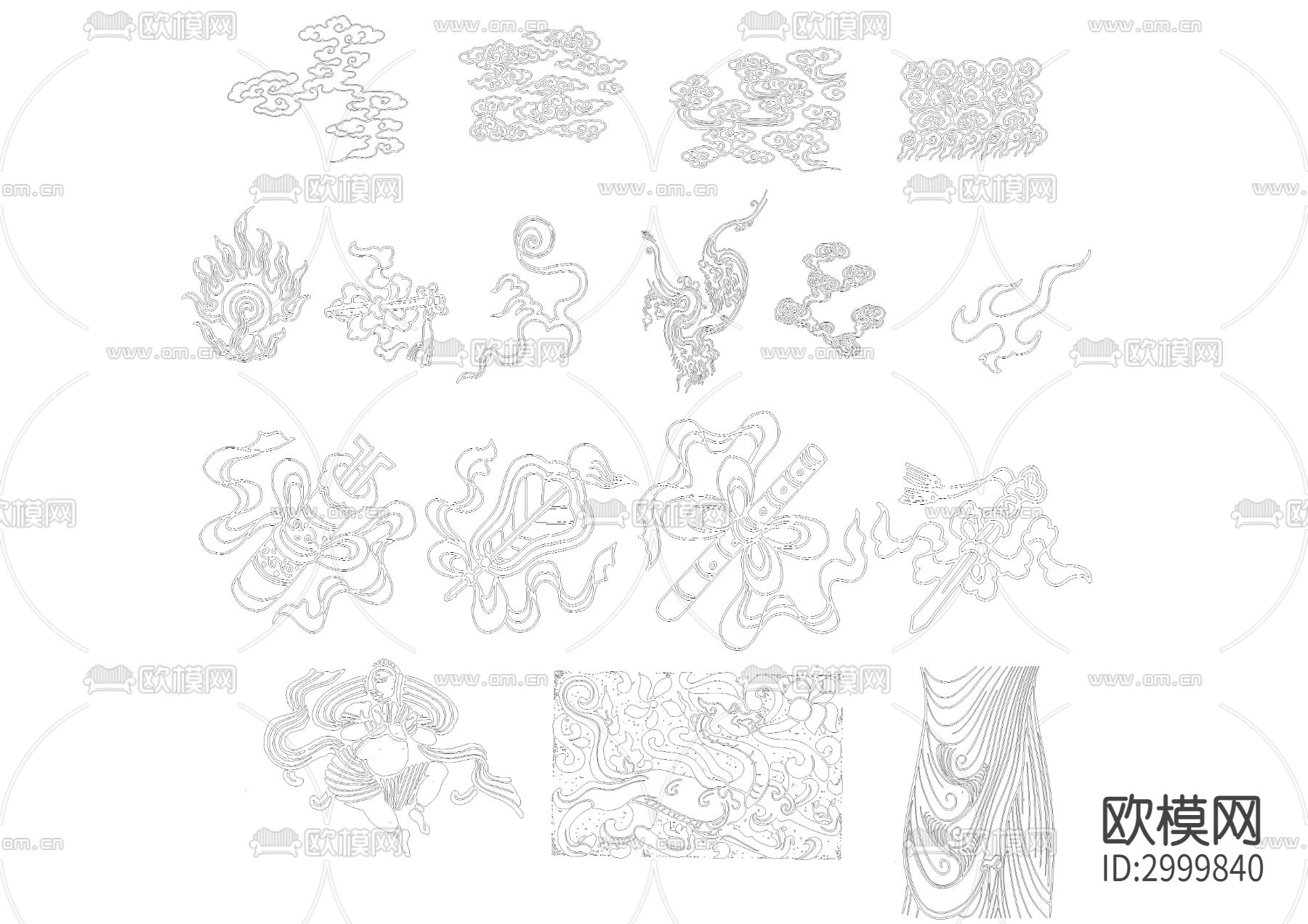 龙凤祥云吉祥雕刻图案cad图库下载（渲染图5）