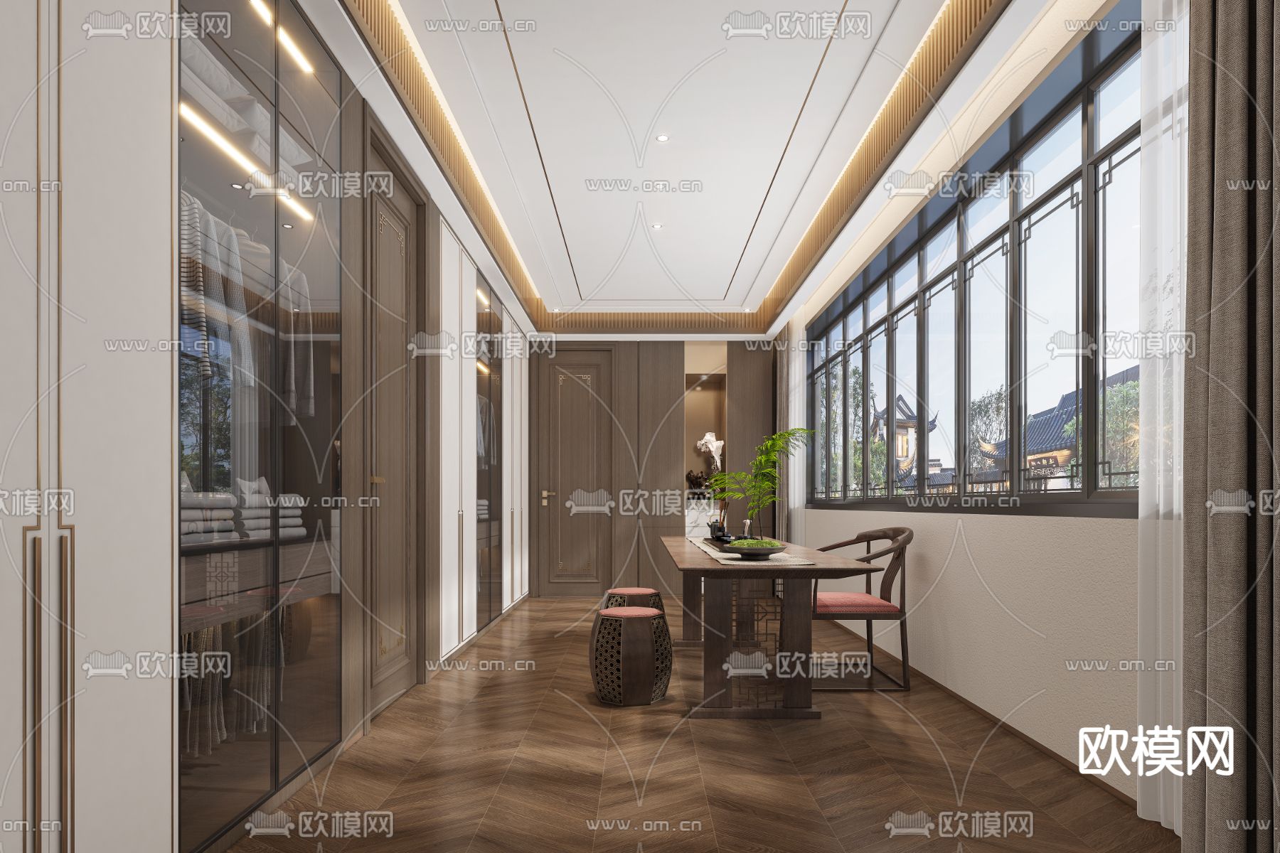 新中式衣帽间3d模型下载