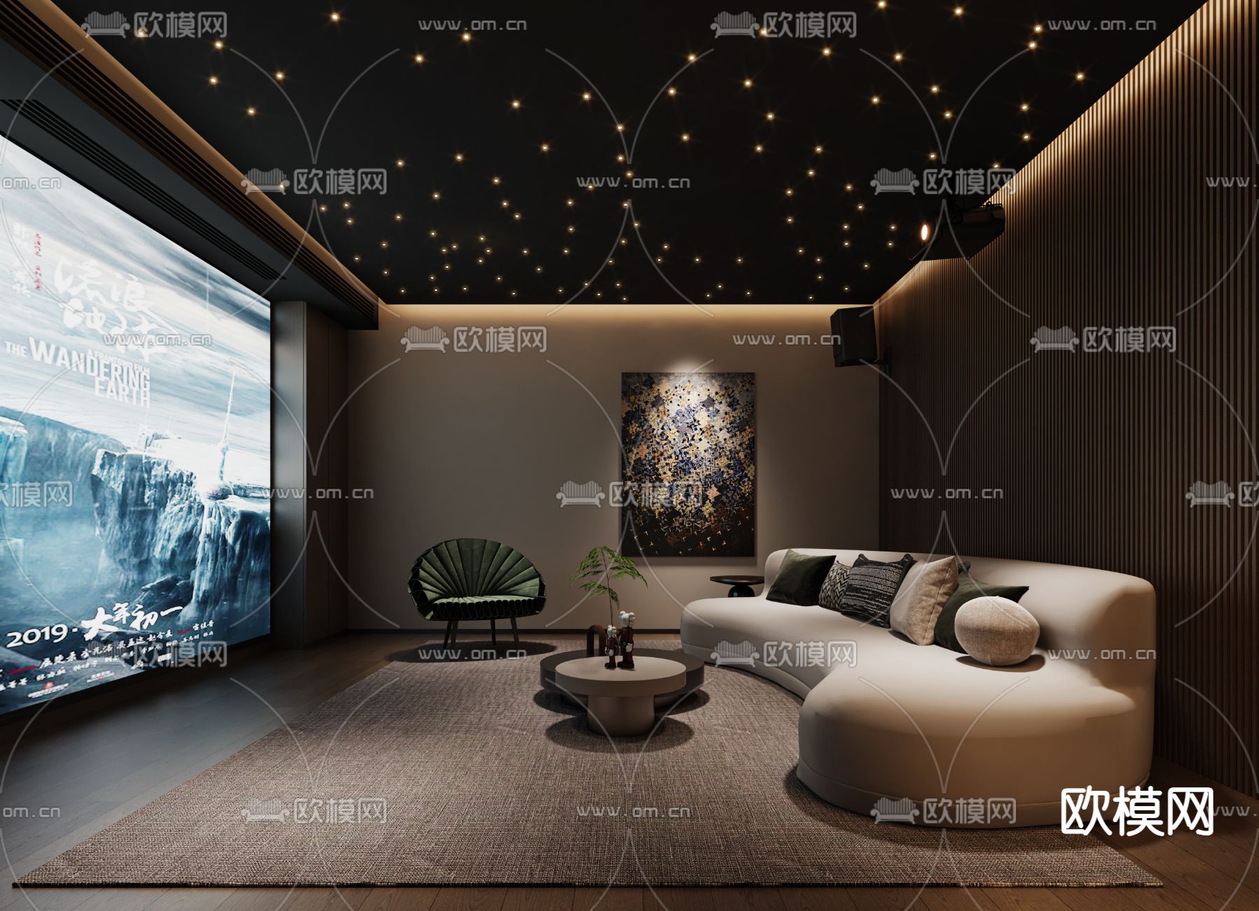 家庭影院 影音室3d模型下载（渲染图1）