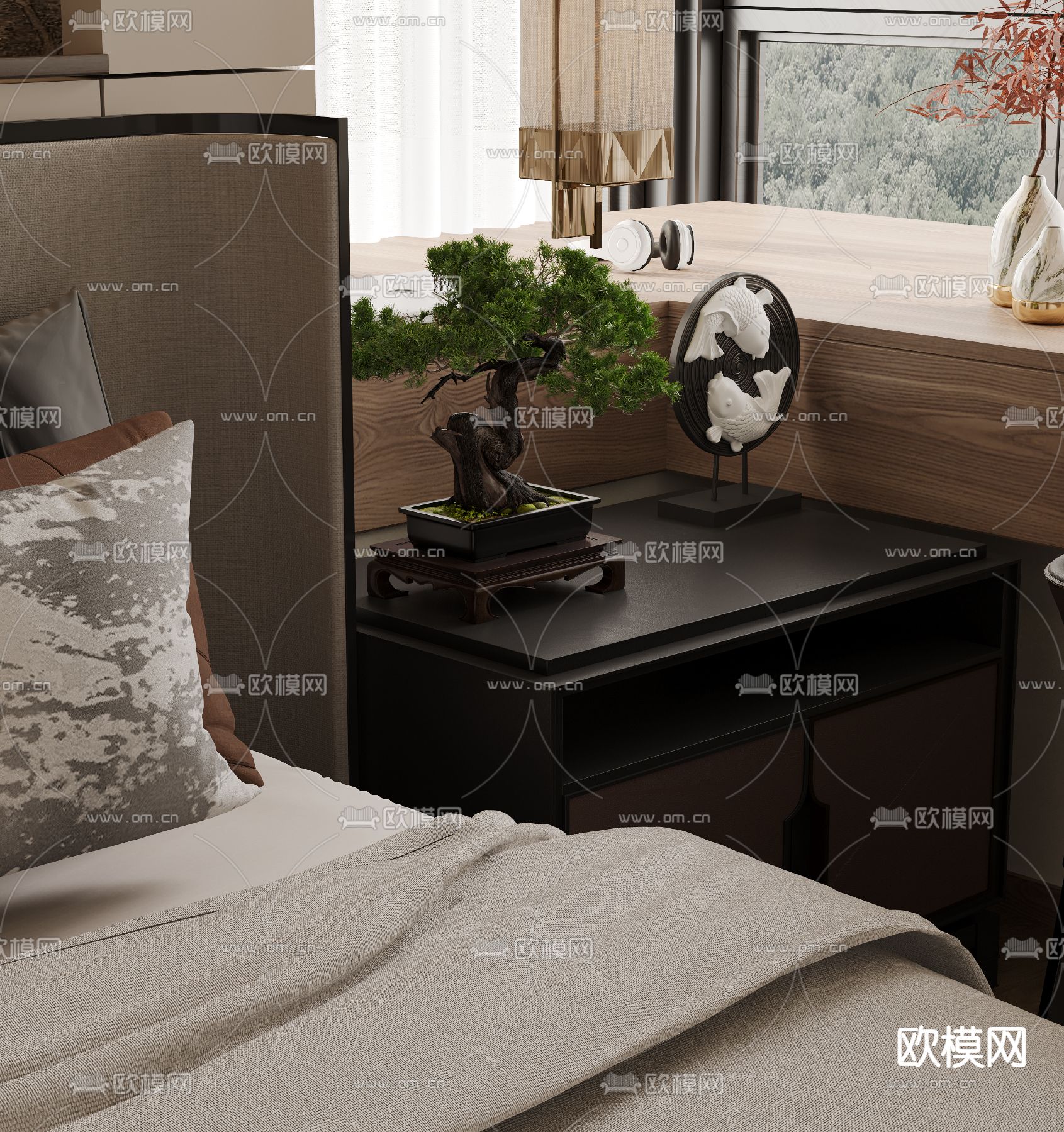 中式卧室 老人房 次卧3d模型下载（渲染图2）