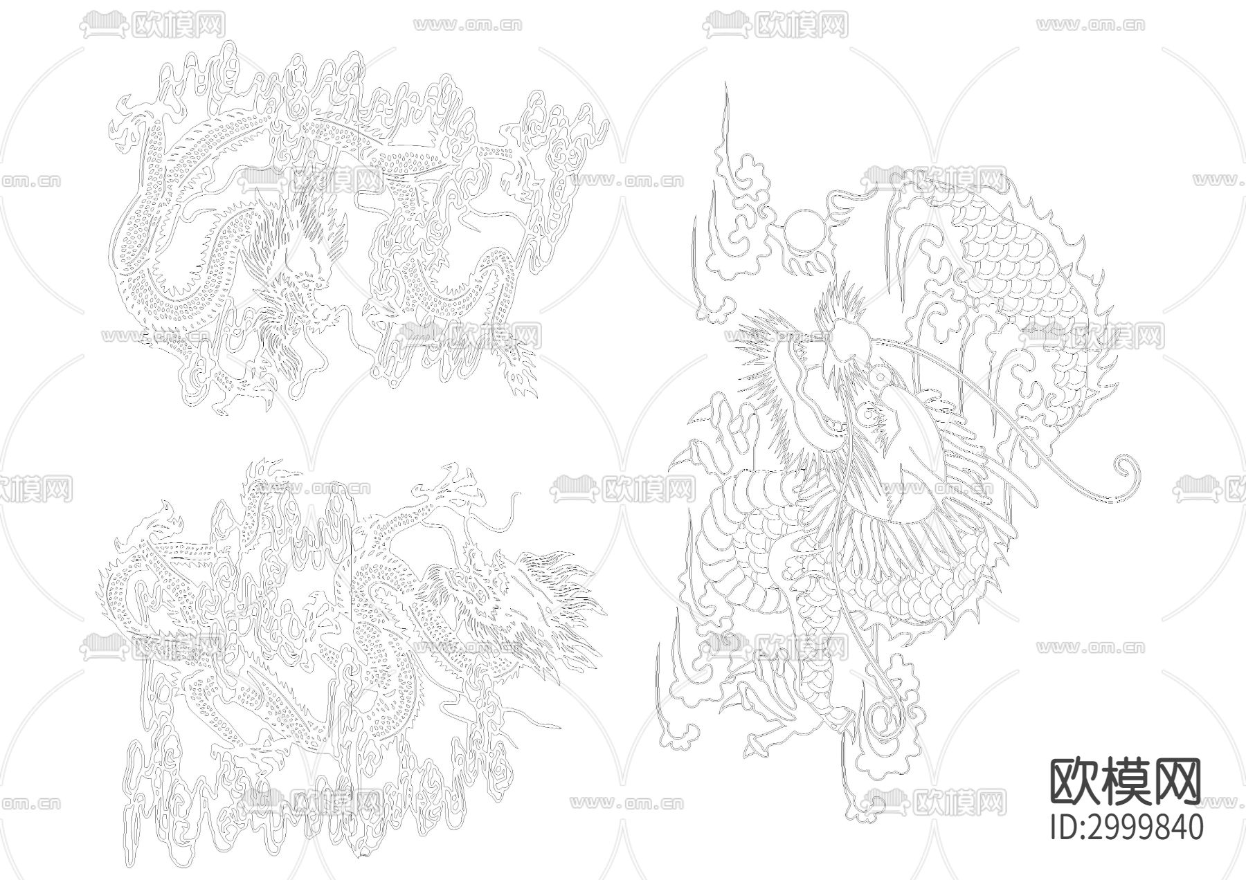龙凤祥云吉祥雕刻图案cad图库下载（渲染图3）