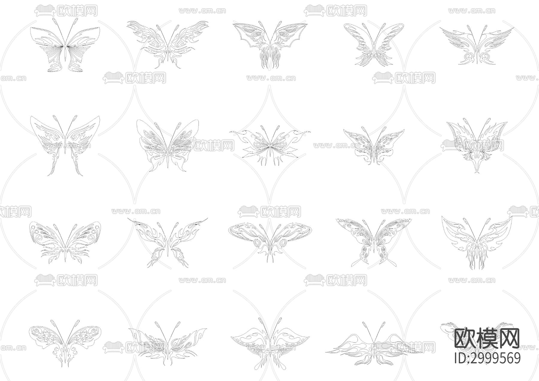 蝴蝶和花cad图库下载（渲染图1）