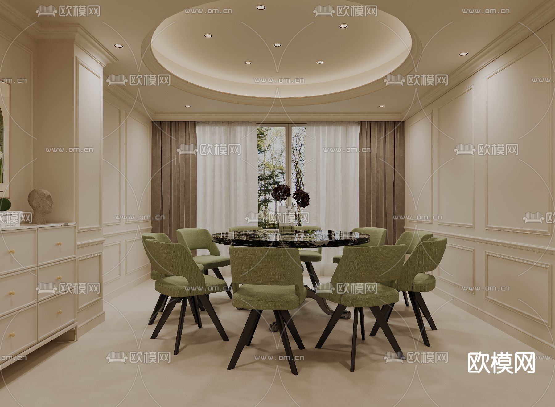 法式餐厅包厢 圆餐桌3d模型下载