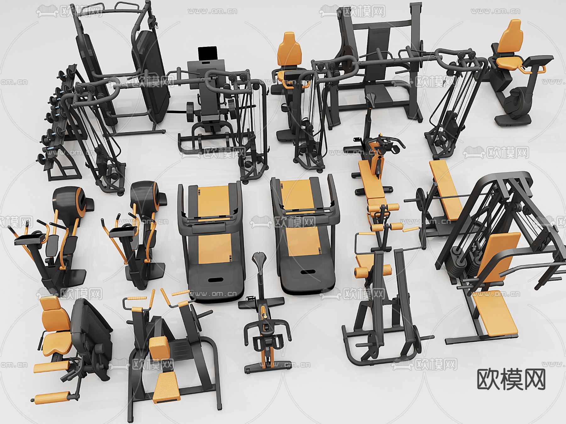 健身器材 跑步机 脚踏机 举重机3d模型下载