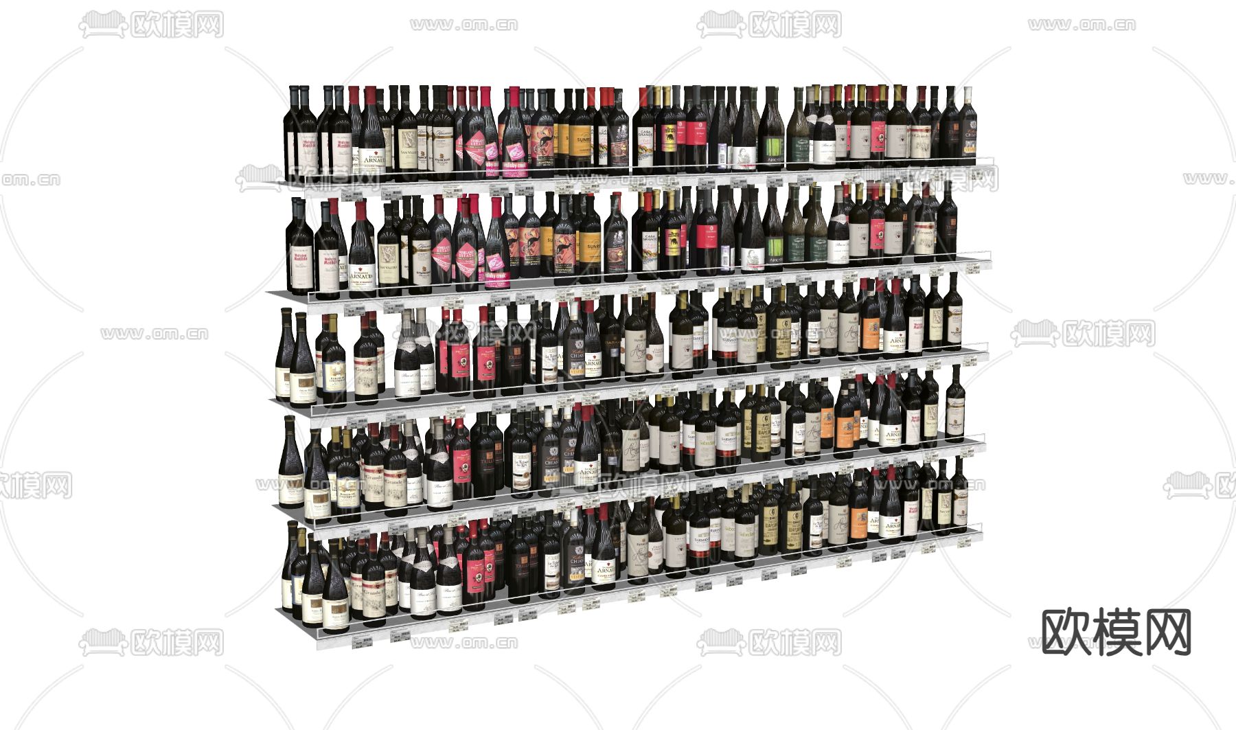 现代红酒 洋酒 货架su模型下载（渲染图1）