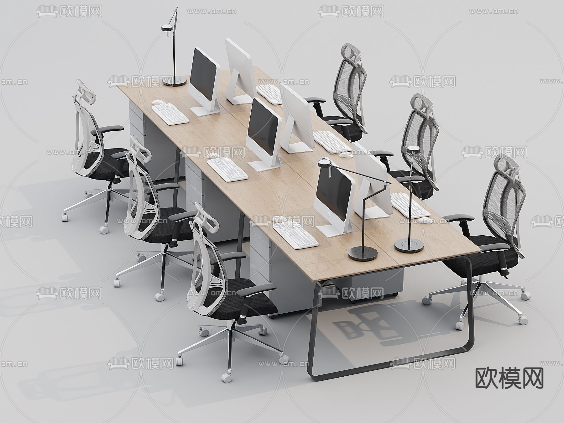 卡位办公桌 工位 职员桌3d模型下载