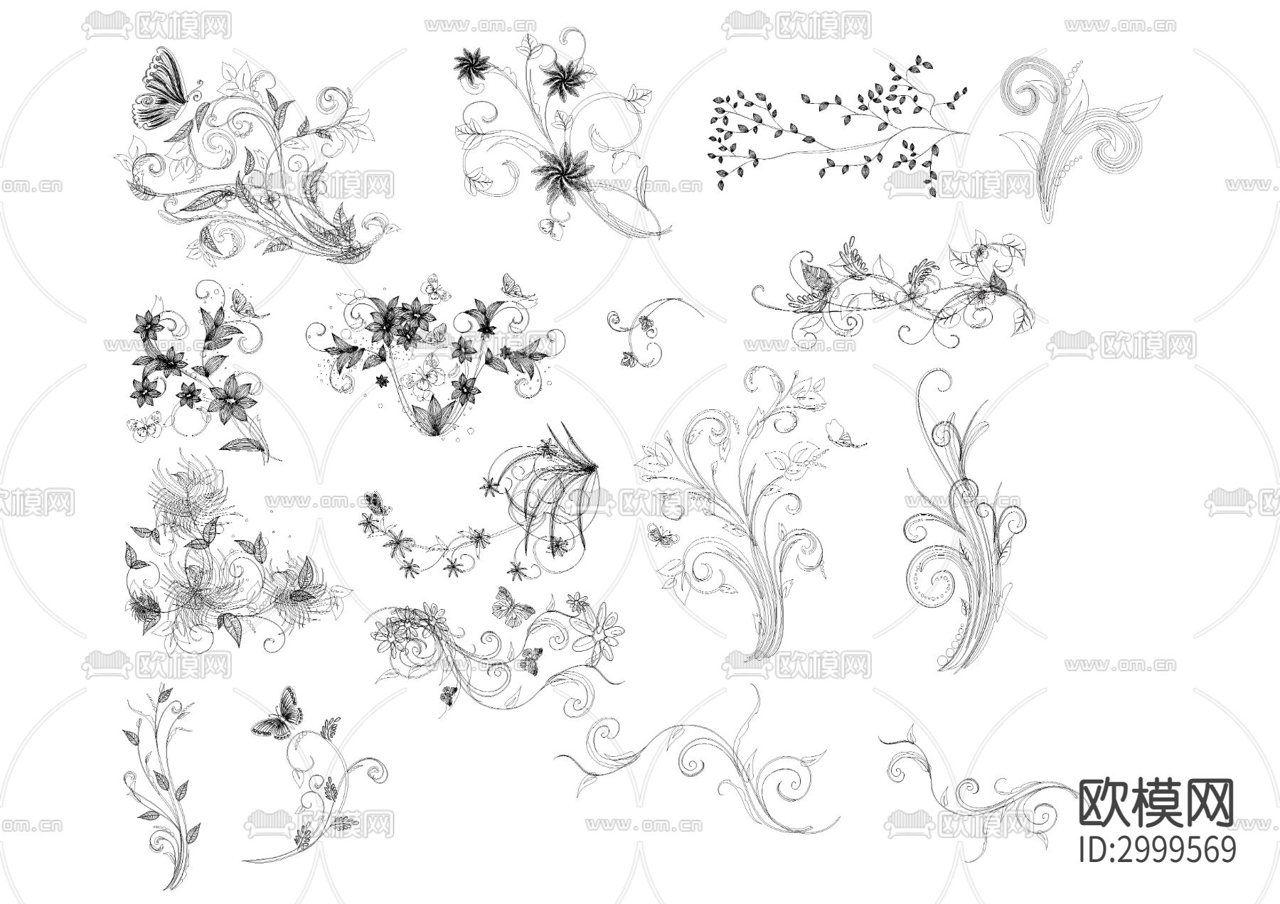 蝴蝶和花cad图库下载（渲染图2）