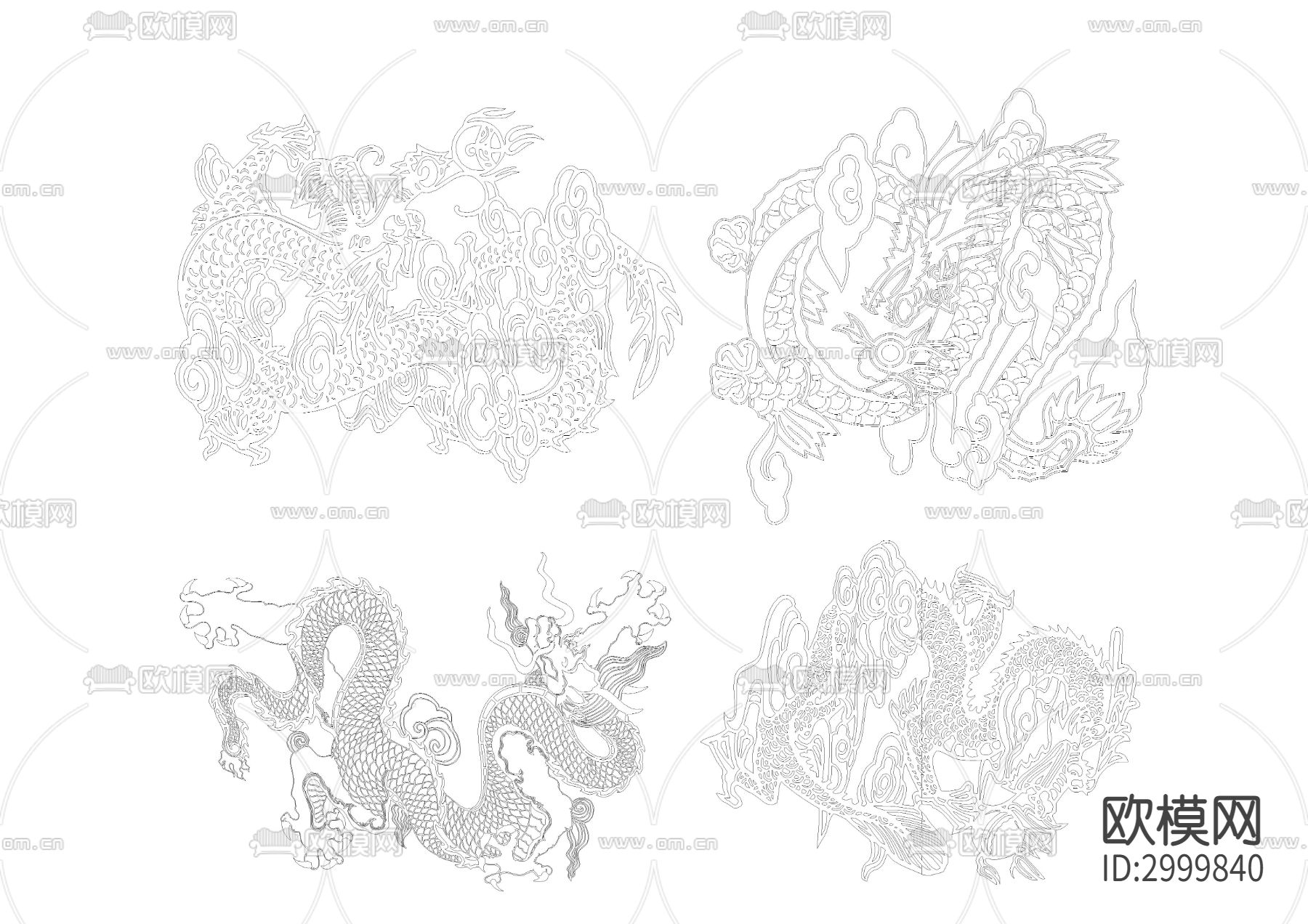 龙凤祥云吉祥雕刻图案cad图库下载（渲染图6）