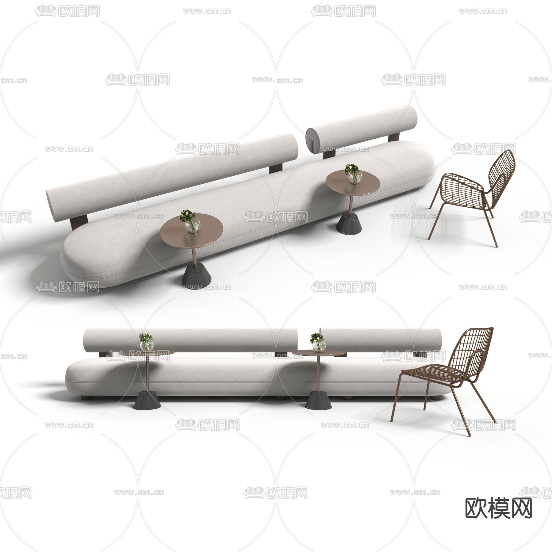 咖啡厅长凳 奶茶店卡座3d模型下载（渲染图1）