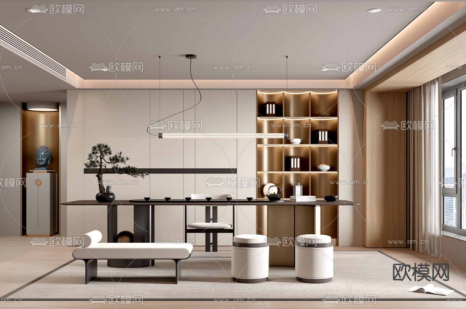 新中式茶室3d模型下载