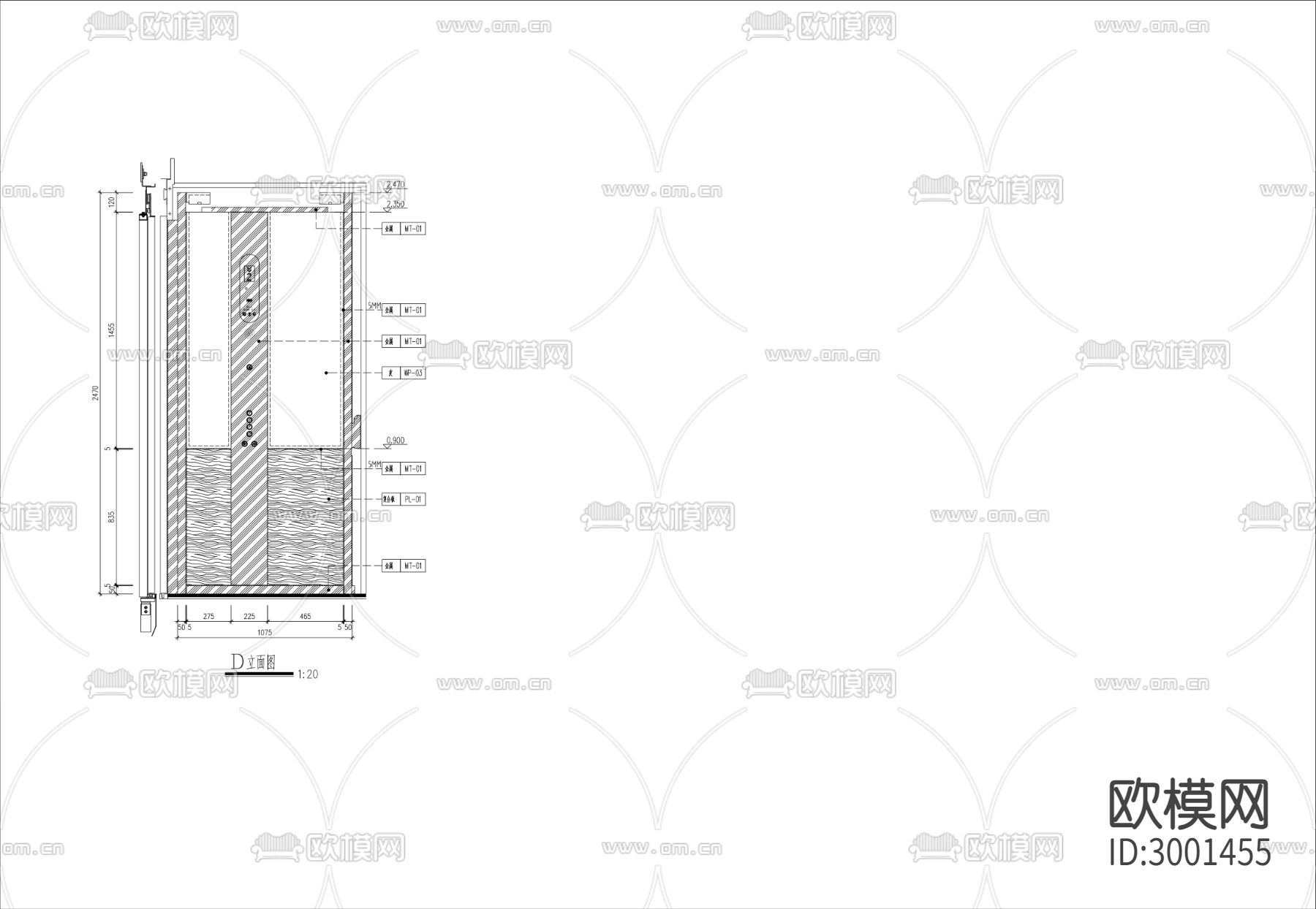 现代别墅电梯轿厢cad大样图下载（渲染图4）