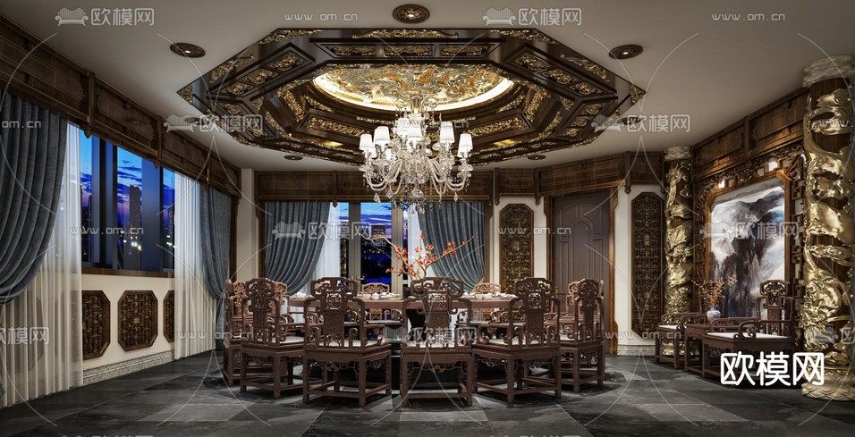 中餐厅包厢 酒楼包房3d模型下载(渲染图1)