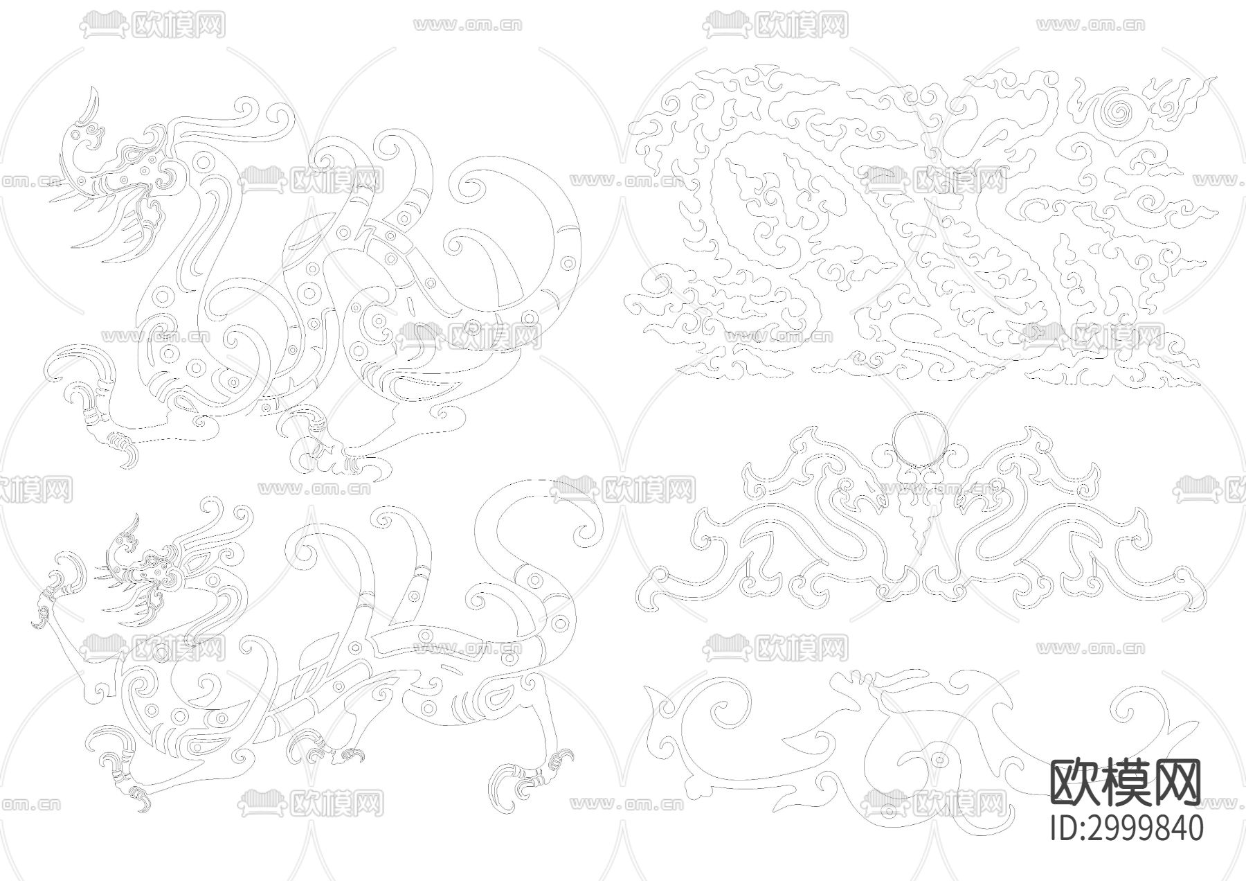 龙凤祥云吉祥雕刻图案cad图库下载（渲染图1）