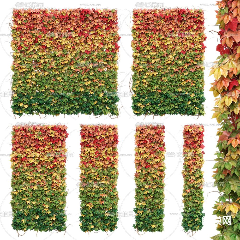 秋叶植物墙 绿植墙3d模型下载