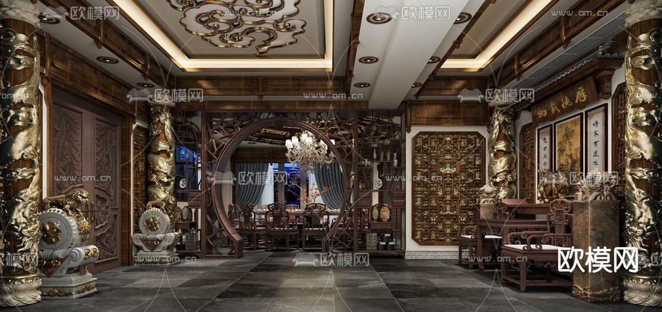 中餐厅包厢 酒楼包房3d模型下载(渲染图2)
