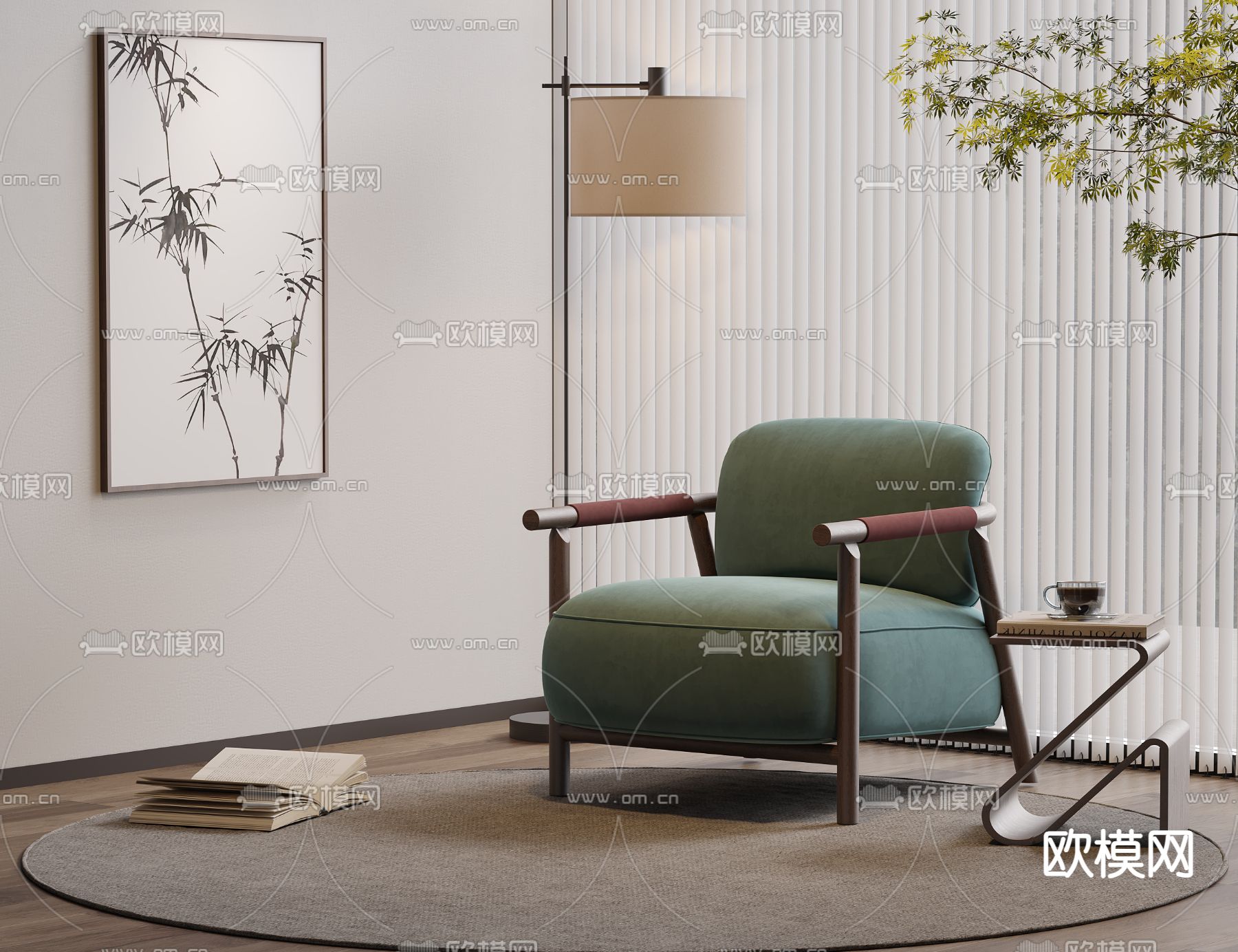 新中式休闲椅 沙发椅3d模型下载