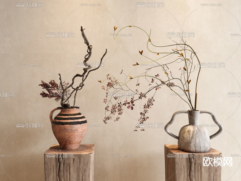 陶罐花瓶 盆景 干枝su模型下载(渲染图2)