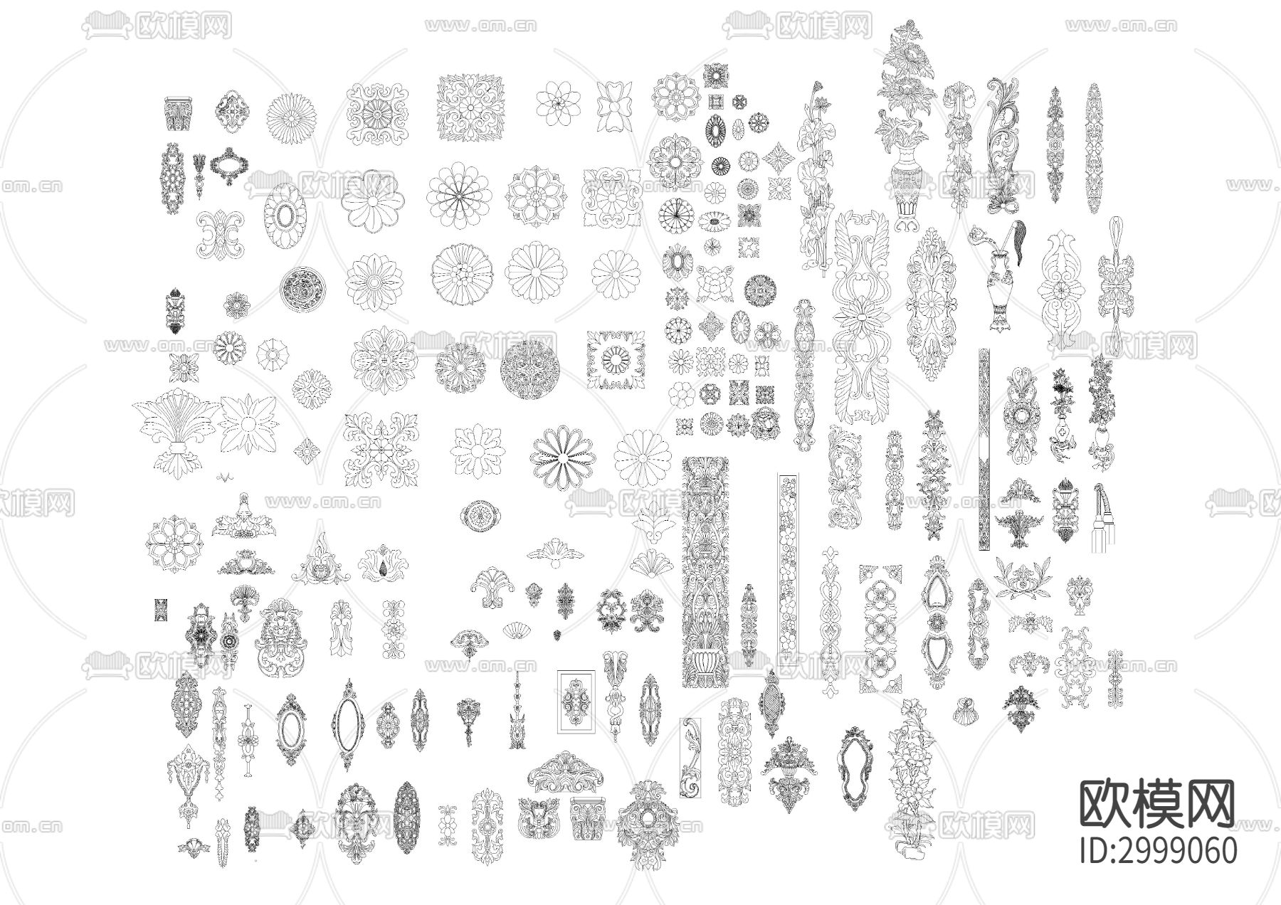 欧式花纹中式雕刻角花贴花cad图库下载（渲染图7）