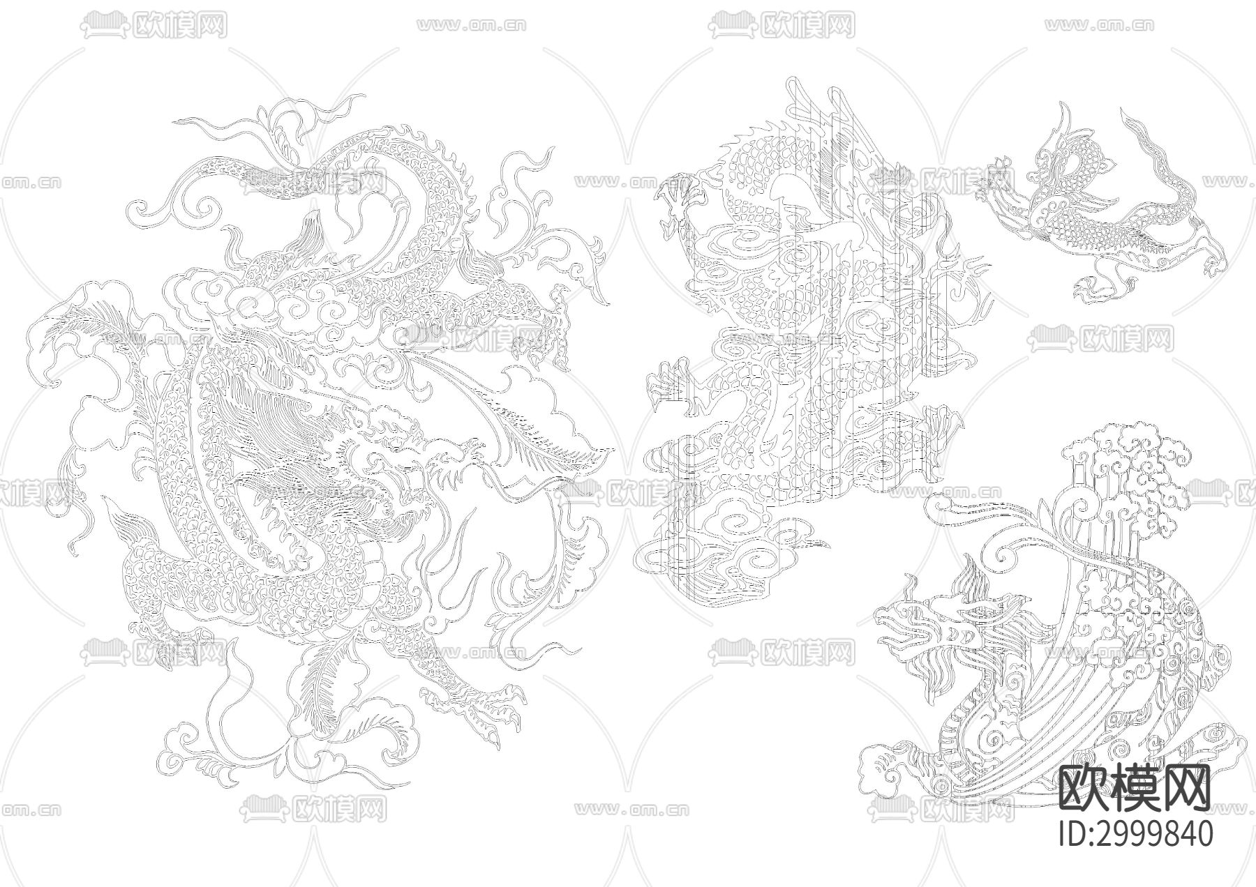 龙凤祥云吉祥雕刻图案cad图库下载（渲染图7）