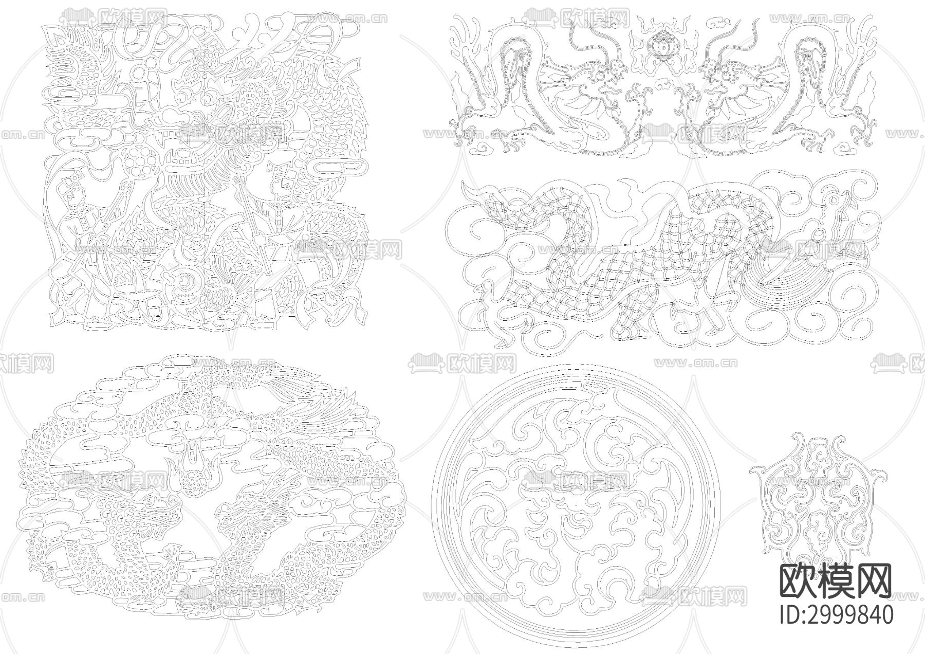龙凤祥云吉祥雕刻图案cad图库下载（渲染图9）