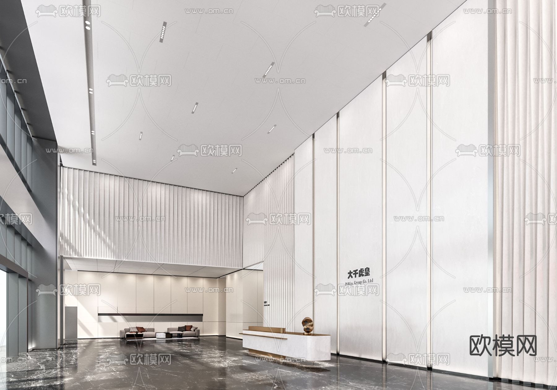 现代公司大堂 电梯厅su模型下载（渲染图1）