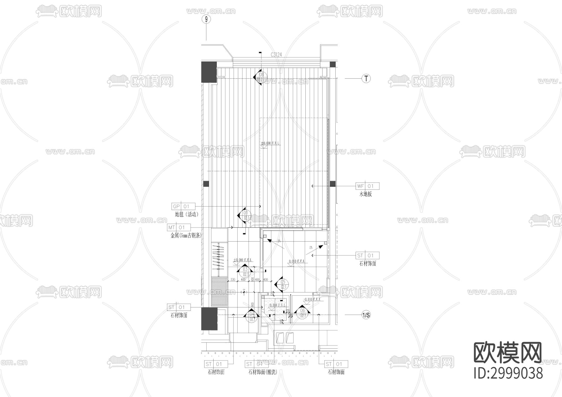 酒店客房样板间双人房cad施工图下载（渲染图2）