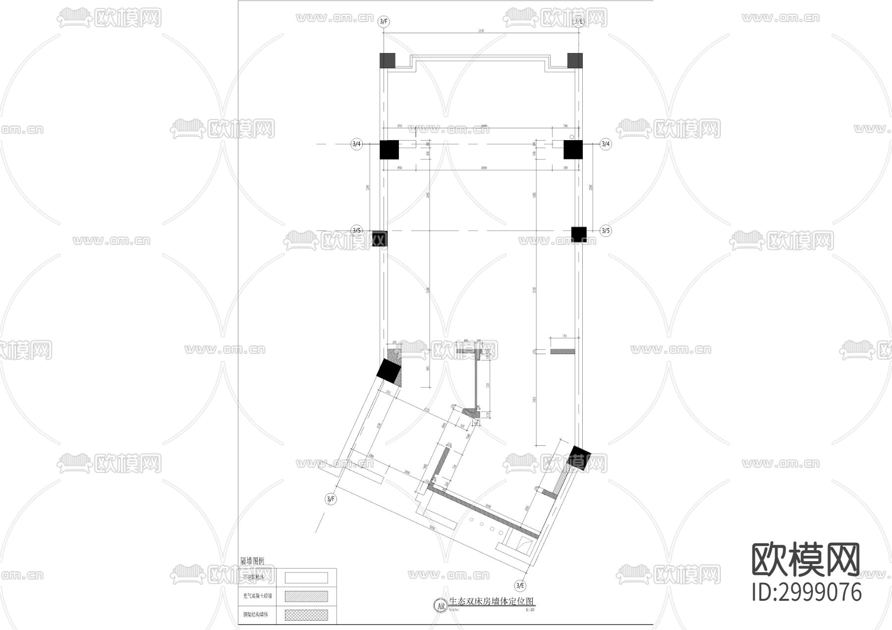 生态双床房酒店客房cad施工图下载（渲染图2）