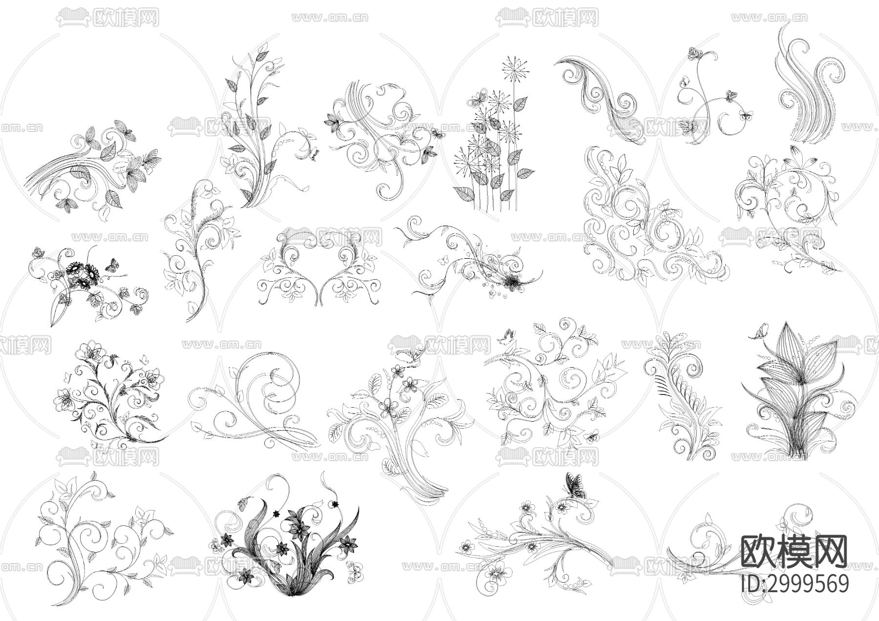 蝴蝶和花cad图库下载（渲染图3）