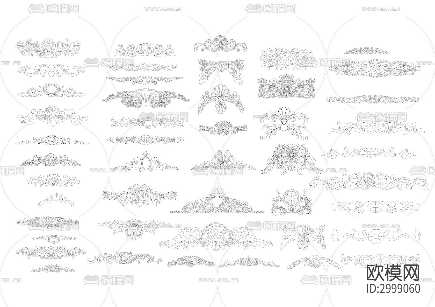 欧式花纹中式雕刻角花贴花cad图库下载（渲染图1）