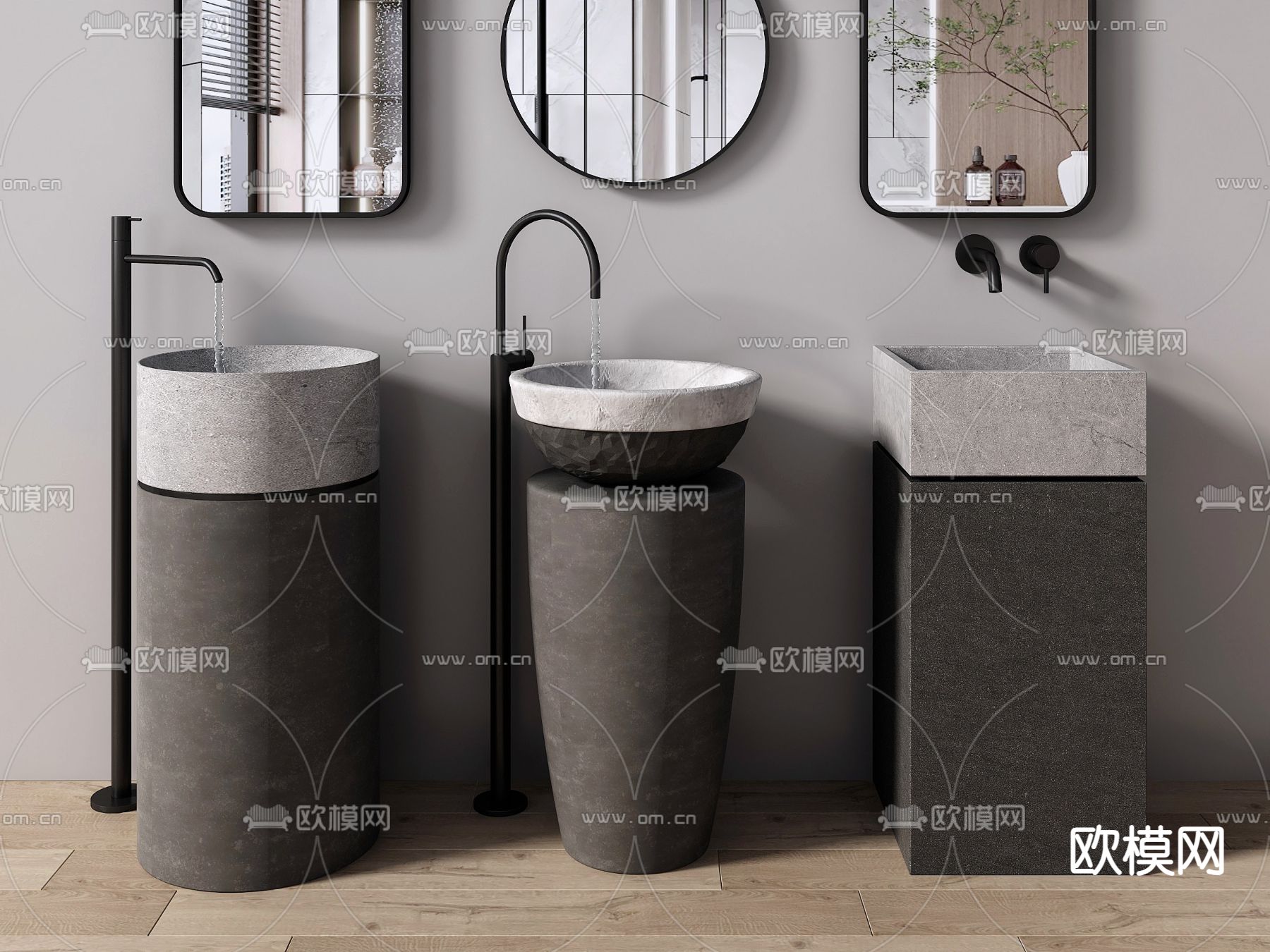 新中式台盆 石槽洗手台 立柱盆 落地盆3d模型下载