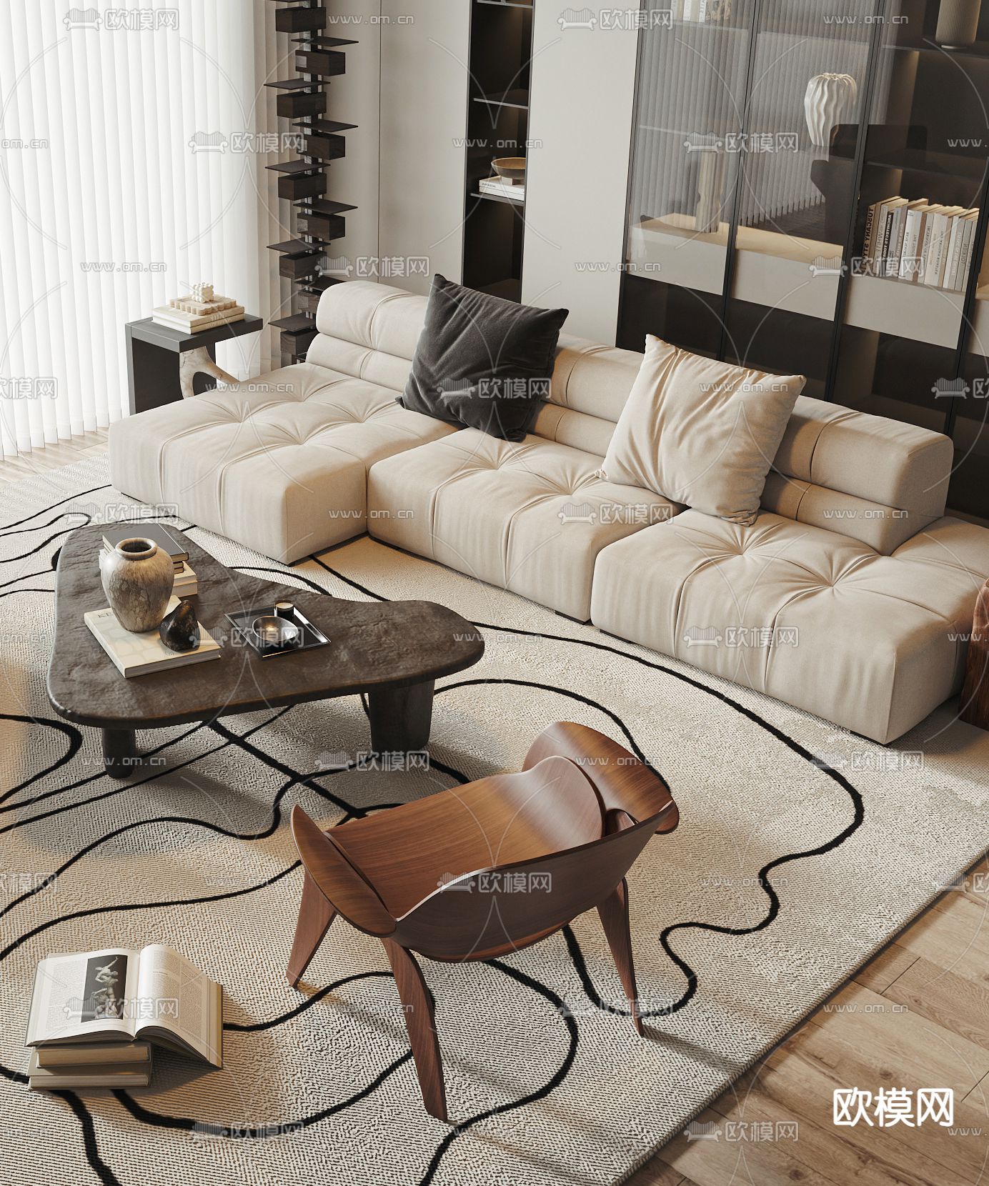 中古风沙发 组合沙发3d模型下载（渲染图2）