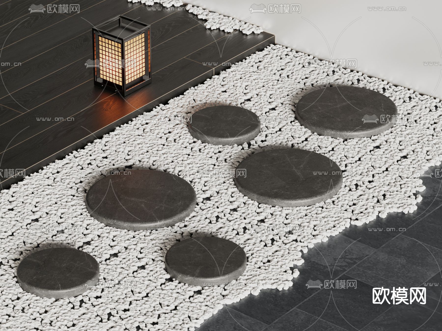 中式汀步 青石板 园路铺地 碎石步道3d模型下载