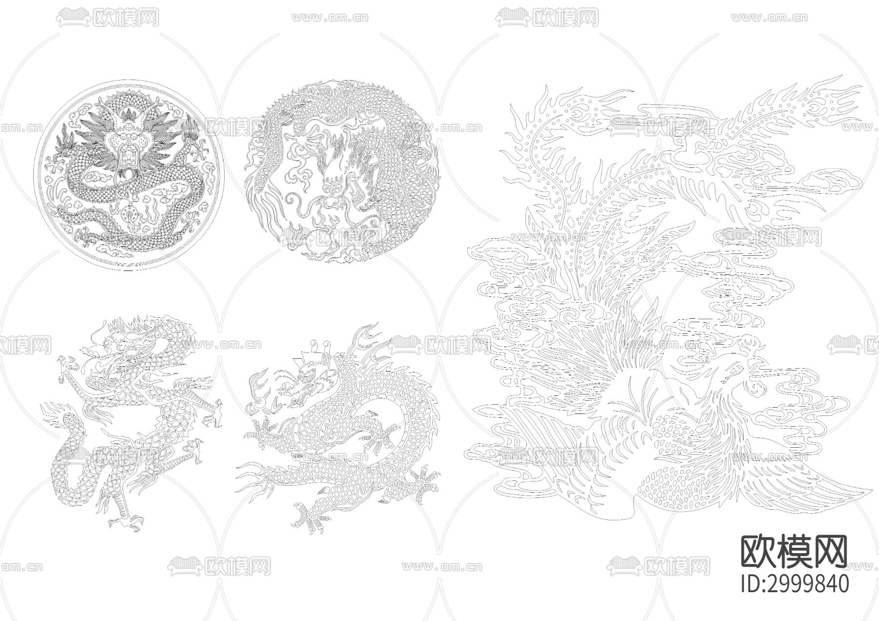 龙凤祥云吉祥雕刻图案cad图库下载（渲染图8）