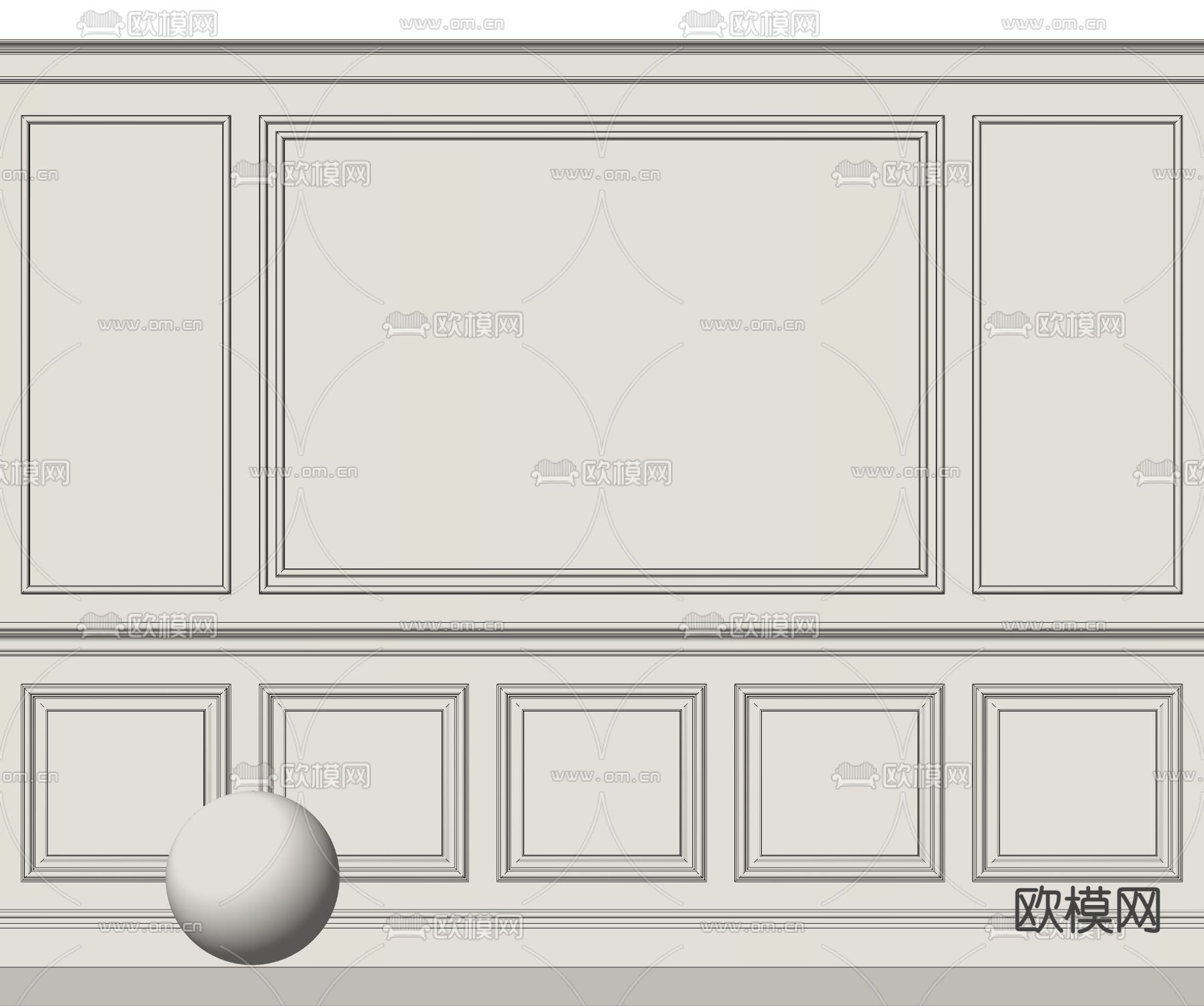 欧式线条墙板 护墙板su模型下载（渲染图1）