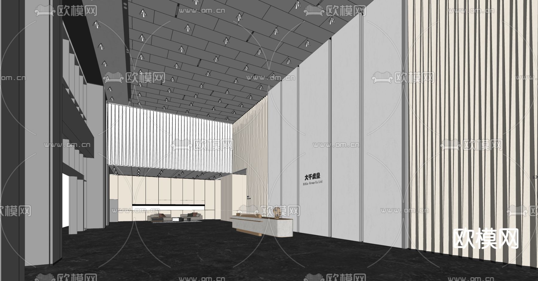 现代公司大堂 电梯厅su模型下载（渲染图2）